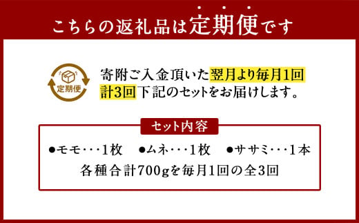 【3回発送】熊本産地鶏 天草大王 半身セット 定期便【合計2.1kg】 モモ ムネ ササミ