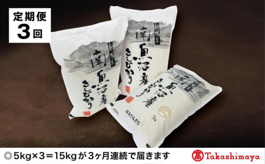 
【定期便３回】JAみなみ魚沼　南魚沼産こしひかり５ｋｇ×３【高島屋選定品】
