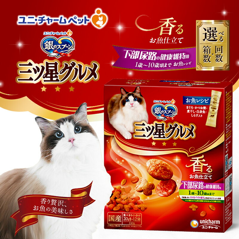 【ふるさと納税】銀のスプーン三ツ星グルメ 香るお魚仕立て下部尿路の健康維持用 1歳～10歳頃までのお魚レシピ 240g 選べる箱数・回数(7箱/14箱/1回/3回定期便) ペットフード キャットフード 猫 ペット 小分け 個包装 ドライ ユニ・チャーム ペット