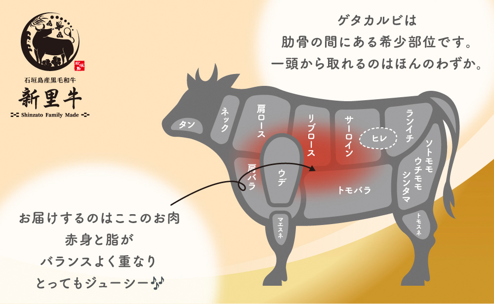 石垣島産 黒毛和牛 新里牛 中落ちゲタカルビ（200g×2）焼肉 バーベキュー SZ-26