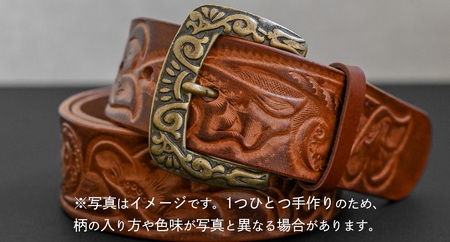 牛革ベルト 焦茶すかし染め【太さ40mm / 厚さ3.7mm / L(130cm)】 [BE041ya-L]