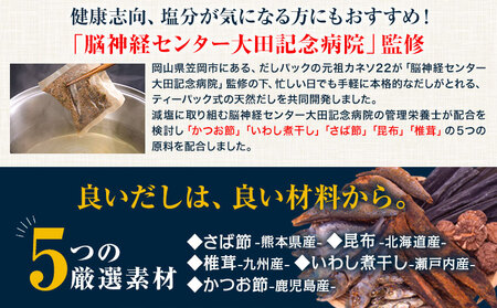 大田記念病院が考えた だしパック 10包×10袋入り 計100包入り 株式会社カネソ22 国産厳選素材使用 簡単 本格だし パックタイプ ジッパー付き さば節 昆布 椎茸 いわし煮干し かつお節 送料