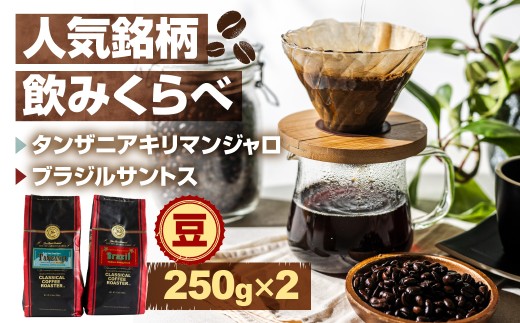 コーヒー豆 計500g タンザニア キリマンジャロ ブラジル サントス シングルオリジン 中深煎り クラシカルコーヒーロースター コーヒー豆 コーヒー豆 コーヒー豆 コーヒー豆 コーヒー豆 コーヒー豆 コーヒー豆 コーヒー 飲み比べ コーヒー 飲み比べ キリマンジャロ キリマンジャロ 珈琲豆 珈琲豆 シングルオリジン シングルオリジン コーヒー 飲み比べ キリマンジャロ コーヒー 飲み比べ 珈琲豆