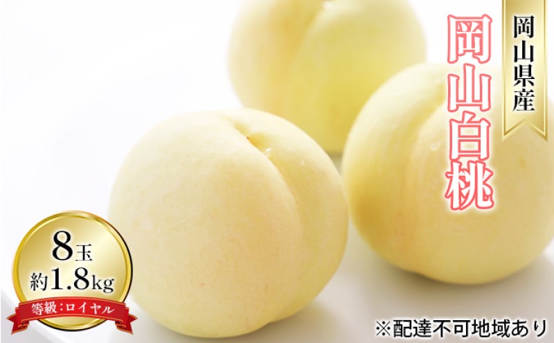 桃 2025年 先行予約 岡山 白桃 8玉 約1.8kg 等級：ロイヤル（1玉 220g以上） もも モモ 岡山県産 国産 フルーツ 果物 ギフト デザート 岡山の桃