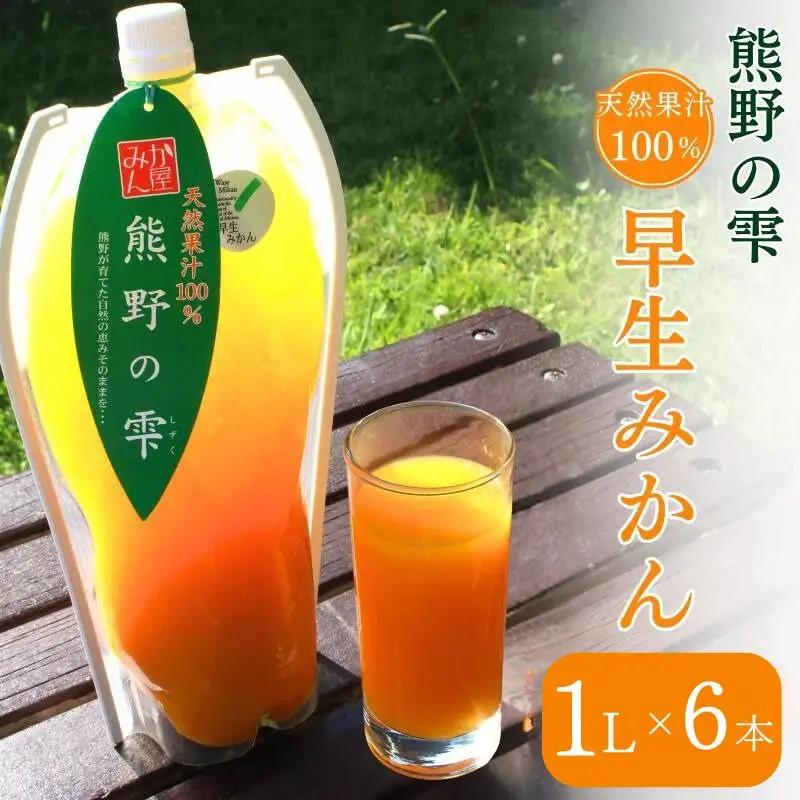 天然果汁100％ みかんジュース 熊野の雫【温州みかん（早生）】1L×6 / ミカンジュース 早生みかん 温州 生搾り 果汁100％ ストレート パウチ入 柑橘 和歌山県 田辺市 [hso016]