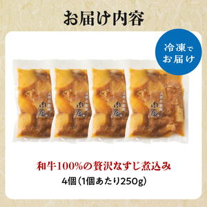 和牛100％の贅沢なすじ煮込み 250g×4個 1kg 牛すじ 煮込み すじ煮込み 牛すじ煮込み 093-12