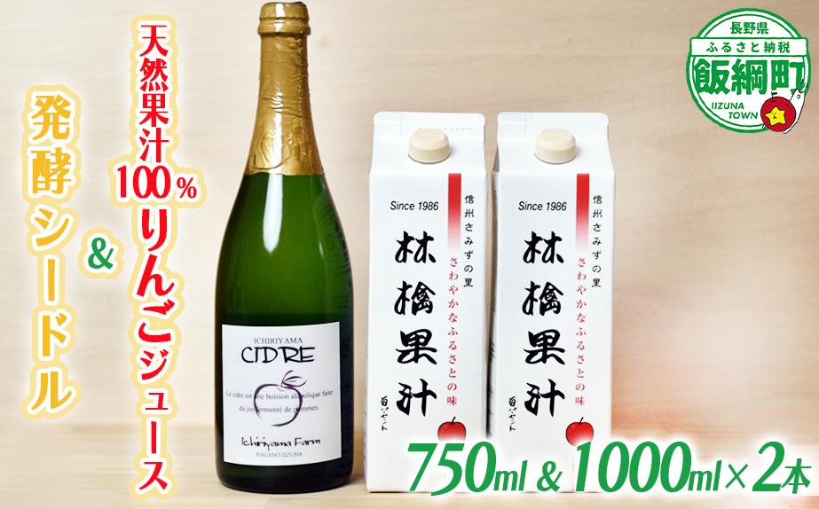 
            林檎果汁 りんごジュース 果汁100％ 1000ml × 2本 お酒 シードル（辛口）750ml × 1本 詰め合わせ 一里山農園 エコファーマー 減農薬栽培 沖縄県への配送不可 長野県 飯綱町 [1895]
          