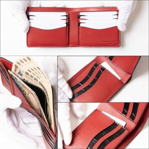 HEDGE クリアに輝くクロコ型押し牛革を使用した二つ折り財布[ダブルカードタイプ]たつの市産牛革【1678293】