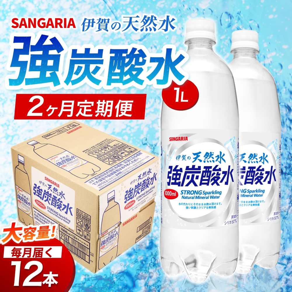 【2ヶ月定期便】サンガリア　伊賀の天然水　強炭酸水　1ケース（1L×12本）【igge-tkb0009】