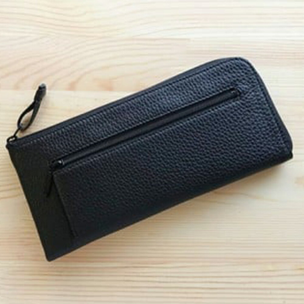 【ふるさと納税】【ブラック】フラット札入れ 長財布 牛革 シュリンクレザー 合成皮革 黒色 L字ファスナー カード入れ 小銭入れ 収納 メンズ レディース ファッション 男性 女性 東京都 武蔵野市 送料無料