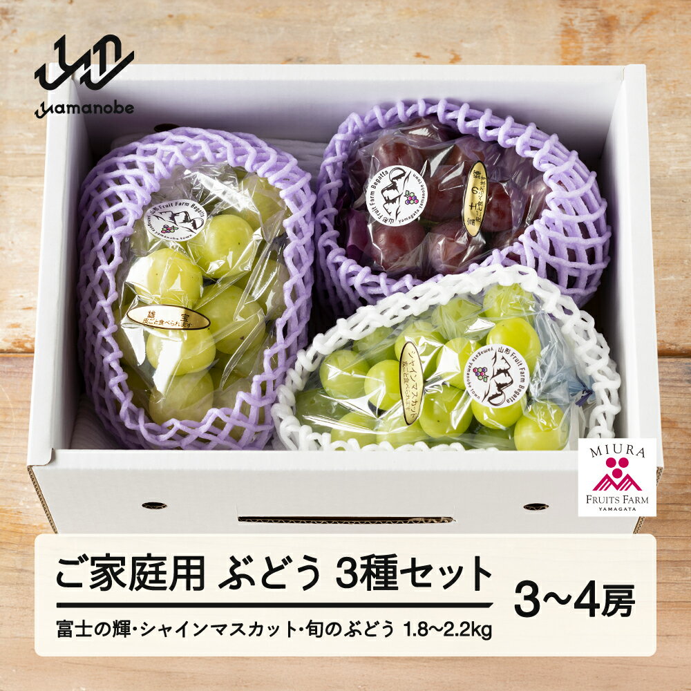 【ふるさと納税】先行予約 ぶどう 富士の輝 シャインマスカット 他1種 3種セット ご家庭用 令和8年産 2026年産 山形県山辺町産 ブラックシャインマスカット フルーツ 果物 送料無料 bg-bu3xk1800