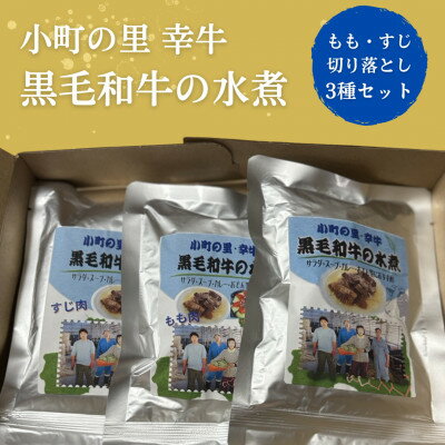 【ふるさと納税】【小町の里・幸牛】黒毛和牛の水煮肉3種セット(もも肉・すじ肉・切り落とし)【1679804】