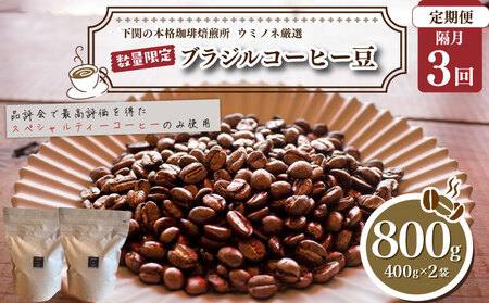 【コーヒー豆】 定期便隔月3回 ブラジル コーヒー豆 800g EW