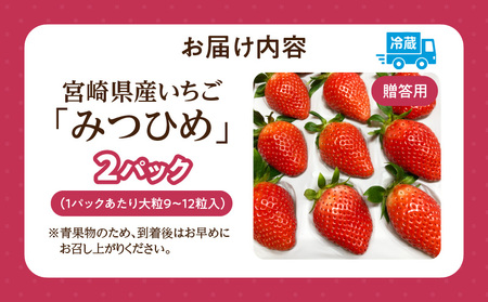 《2025年発送先行予約》【期間・数量限定】【贈答用】宮崎県産いちご みつひめ 2パック　いちご イチゴ 苺 贈答用 大粒