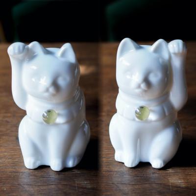 ふるさと納税 瀬戸市 【招き猫】瀬戸焼 Jeramic 2体セット　水晶(4月)