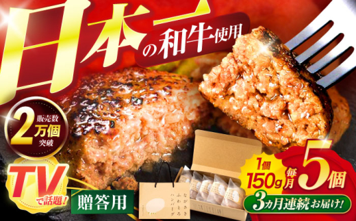 【3回定期便】ながさきふわとろハンバーグ 150g×5個入 【贈答用】 / ハンバーグ はんばーぐ 肉 牛肉 豚肉 おかず 惣菜 定期便 / 諫早市 / ワールド・ミート有限会社 [AHBG002]