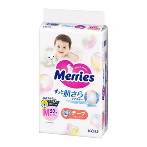 メリーズ ずっと肌さらエアスルー 【テープタイプ】　Mサイズ（52枚入り）×4パック ｜オムツ  紙おむつ ベビー用品
