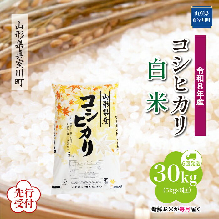 【ふるさと納税】 ※先行受付※ 令和8年産 真室川町厳選 コシヒカリ ［白米］ 30kg 定期便（5kg×6回お届け）