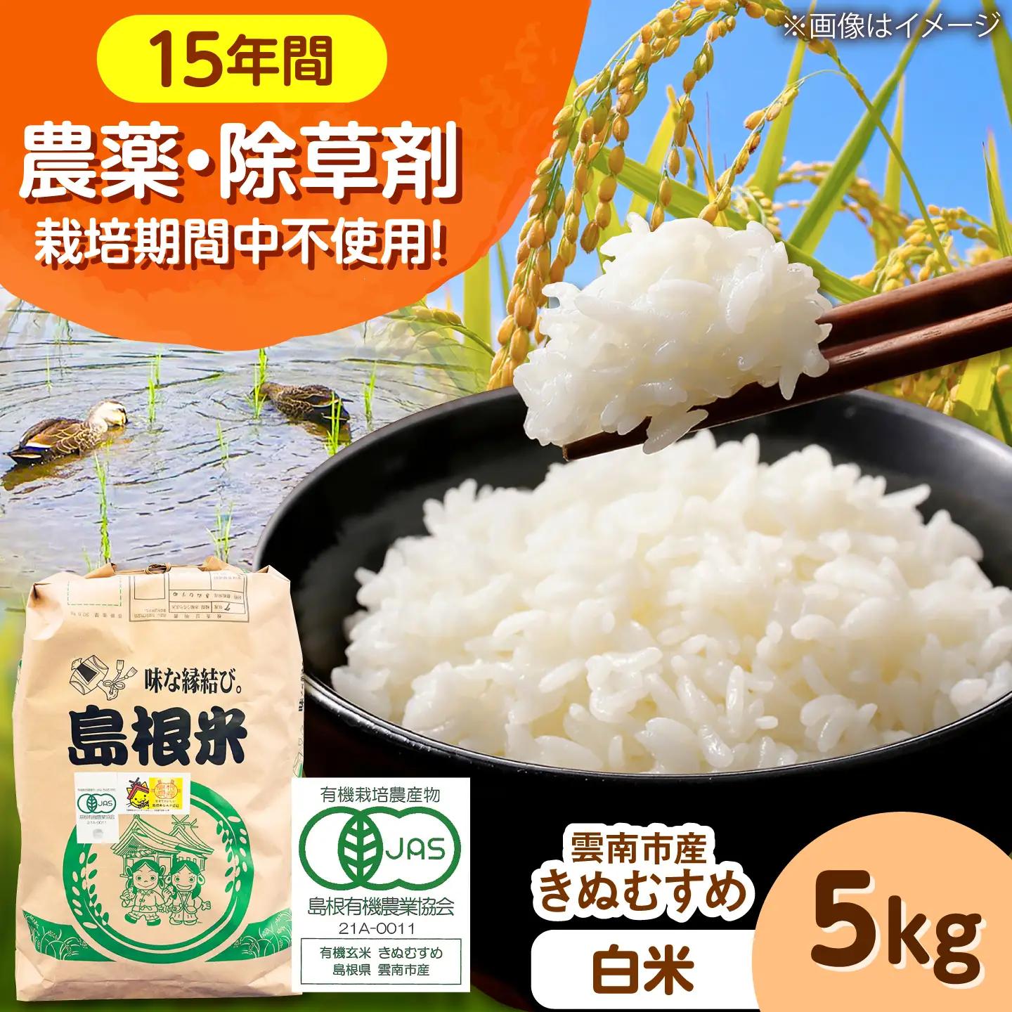 【有機JAS認証】【令和8年産 新米予約】有機栽培米 雲南市産きぬむすめ 5kg  [AIEO002]