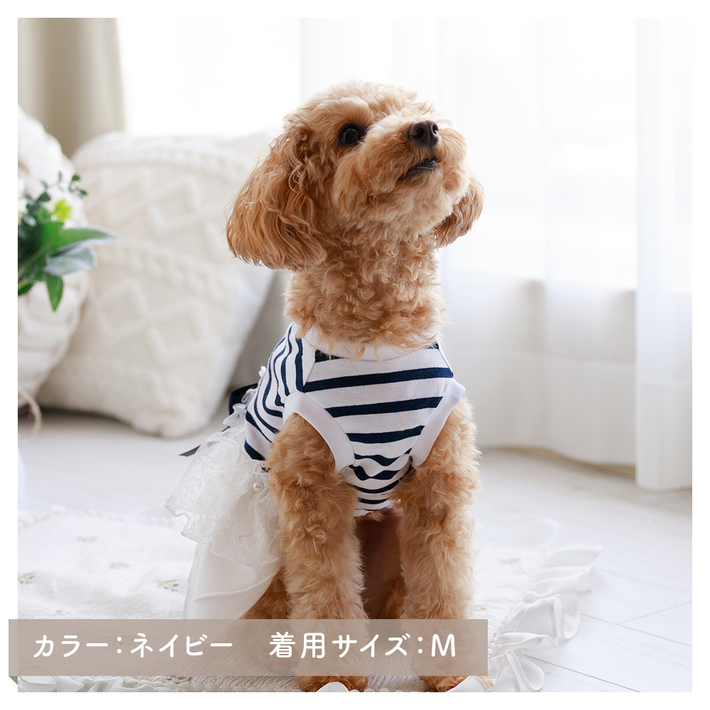 マリンボーダーレースワンピース 夏 ネイビー (S) 小型犬 ドッグウェア【ココアトワ(cocoAtoi)】