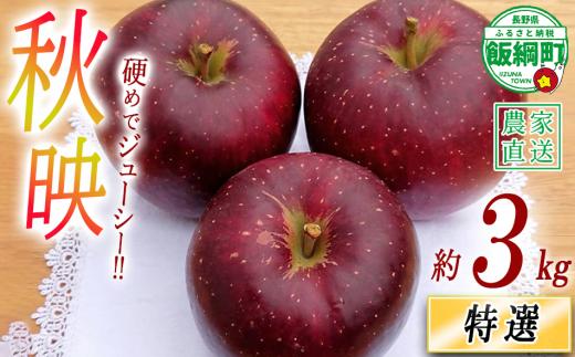 りんご 秋映 特選 3kg やまじゅうファーム 沖縄県への配送不可 2026年10月上旬頃から2026年10月中旬頃まで順次発送予定 令和8年度収穫分 信州の環境にやさしい農産物 減農薬栽培 長野県 飯綱町 [1989]
