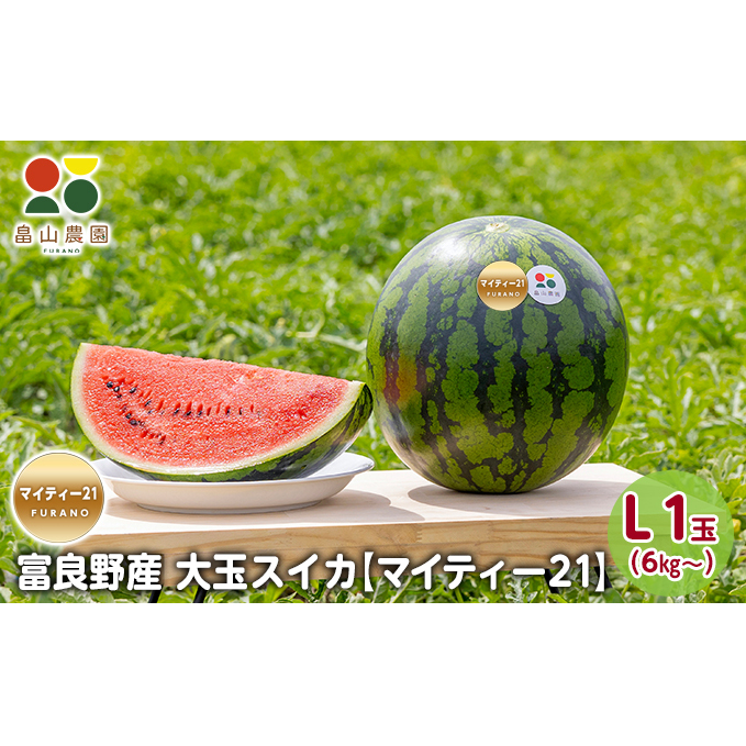 【2026夏発送】富良野産 大玉 スイカ L（6kg～）1玉【マイティ21】 北海道 ふらの すいか 西瓜 夏 フルーツ ふらの 甘い 糖度 大きい 大だま (畠山農園）