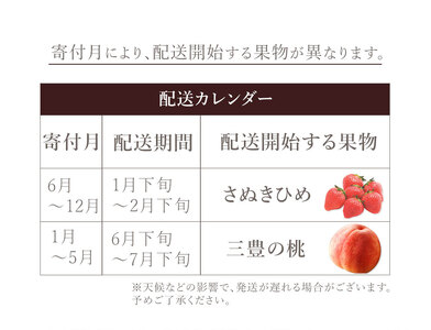 フルーツ定期便 2回 三豊市 さぬきひめいちご 400g 三豊の桃 2kg【配送不可地域：北海道・沖縄県・離島】_M02-0206