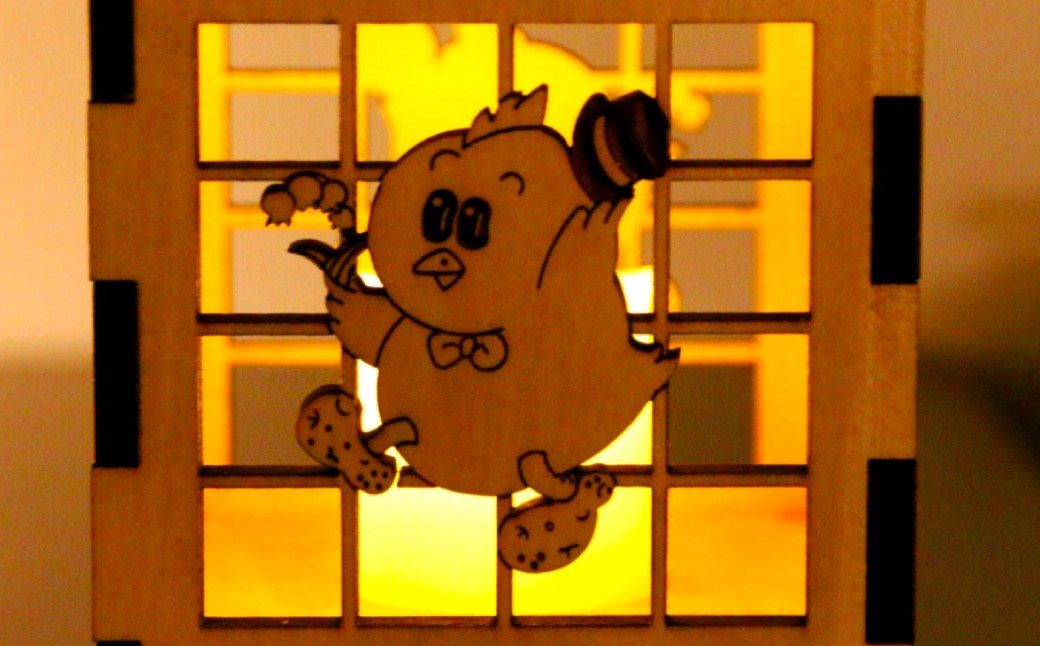 木製キューブ型 LEDランタン ☆ 村のマスコット「ピータン」入り☆