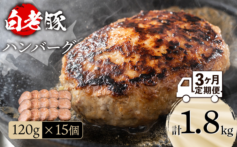 
【定期便 3カ月】 北海道産 白老豚 ハンバーグ 120ｇ×15個 セット 冷凍 洋食 おかず
