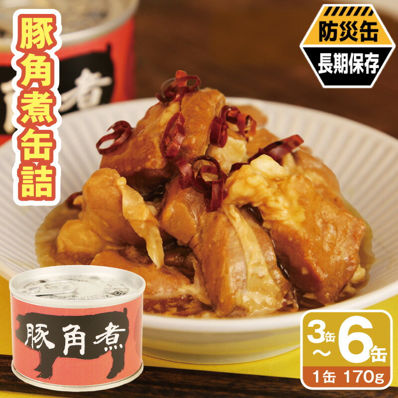 【ふるさと納税】豚角煮 缶詰 選べる 3缶 / 6缶 セット 肉 豚 豚肉 三元豚 豚バラ肉 トロトロ 食感 弁当 惣菜 おかず おつまみ 酒 つきだし 晩酌 キャンプ アウトドア 防災 備蓄 非常食 保存食 常備 防災缶 長期保存 加工食品 食品 贈り物 大阪府 泉佐野市 送料無料