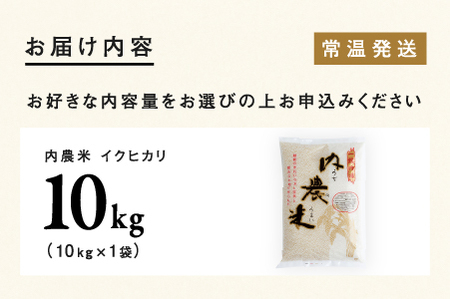 【令和6年産新米】2024年10月中旬以降順次発送！福井県産 内農米 イクヒカリ 10kg