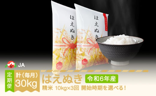 新米 米 はえぬき 毎月定期便 10kg×3回 精米 令和6年産 2025年3月下旬～ ja-haxxb10-sm3to5c