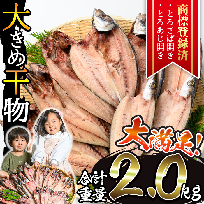 No.406-A 大きめ干物詰合せ＜合計約2kg＞ 干物 セット 詰め合わせ ひもの 魚介類 魚 あじ さば おかず おつまみ お楽しみ 【みのだ食品】