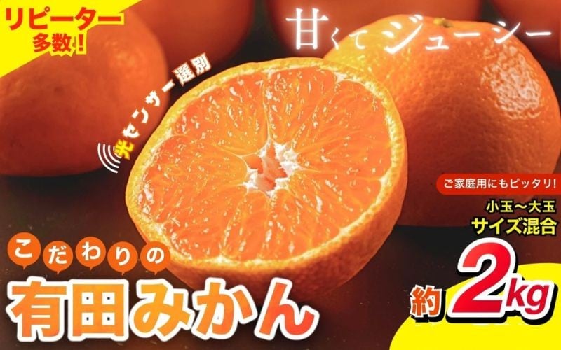 
            有田みかん みかん一筋 こだわりのつまったあま～いみかん！ 有機質肥料100% 【農家直送】【家庭用】こだわりの有田みかん 約2kg 先行予約 サイズ混合  みかん ミカン 温州みかん 柑橘 有田 和歌山 ※北海道・沖縄・離島配送不可 産地直送【nuk159】
          