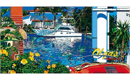 版画鈴木英人マイアミの碧い運河2版画【フレーム付】【サイン入り】