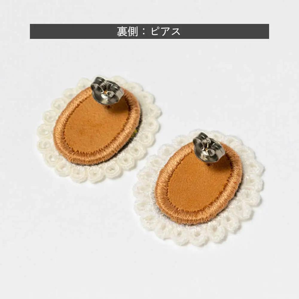 【ファクトリー製造の刺繍ピアス raccan［ラッカン］】frame F『hoop＆flower』ピンク×サーモンピンク[CDX005]