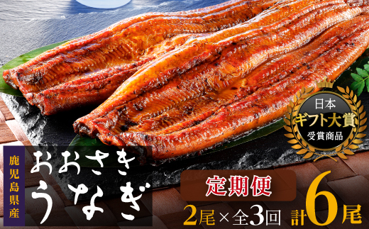 【定期便】おおさきうなぎ鹿児島県産うなぎ長蒲焼2尾（全3回）合計6尾