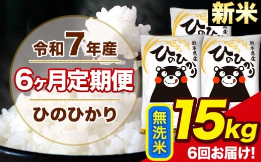 新米 令和7年産 【6ヶ月定期便】 ひのひかり 無洗米 15kg 5kg×3袋 計6回お届け 熊本県産 こめ コメ 無洗米 精米 荒尾市 ひの 米 定期 《1月から出荷開始》