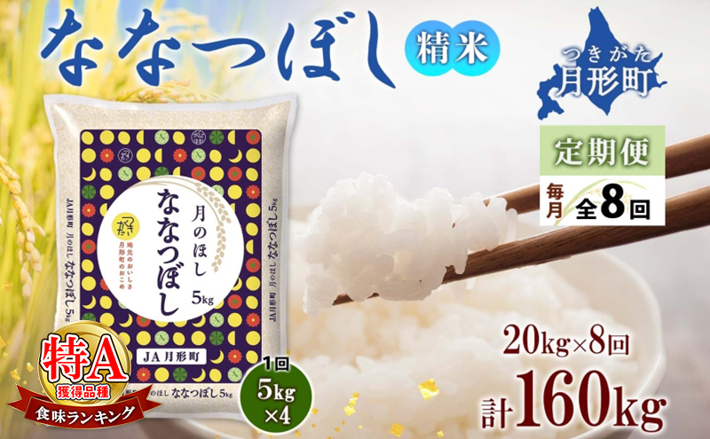 【令和7年産先行予約】北海道 定期便 8ヵ月連続8回 令和7年産 ななつぼし 5kg×4袋 特A 精米 米 白米 ご飯 お米 ごはん 国産 ブランド米 おにぎり ふっくら 常温 お取り寄せ 産地直送 送料無料 月形 