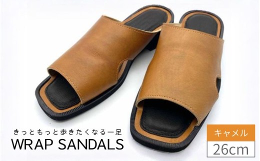 WRAP SANDALS キャメル×ブラック×キャメル 26cm ／ みずしま加工 サンダル レザー 軽量 奈良県 御所市【mrsn0019】