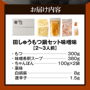 田しゅうもつ鍋セット味噌味2～3人前_田しゅう もつ鍋 セット 味噌味 醤油味 2～3人前 博多 郷土料理 こだわり 国産 牛 もつ 職人 厳選 手切り にんにく 出汁 旨味 リピート ちゃんぽん麺 