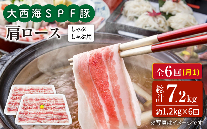 【月1回1.2kg×6回定期便】大西海SPF豚 肩ロース（しゃぶしゃぶ用） 訳あり ＜大西海ファーム＞ [CEK093]