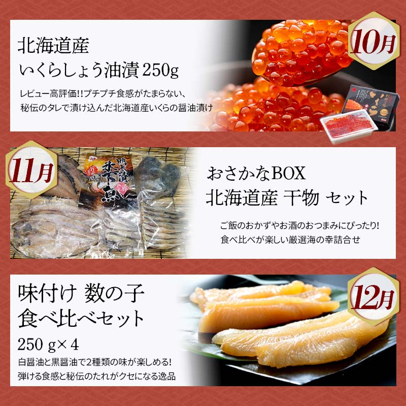 【定期便 12か月】 釧路市へ行きたくなる定期便 いくら イクラ うに ウニ 雲丹 魚介 海鮮 肉 スイーツ 米 たらこ 保存食 鮭 数の子 頒布会 セット F4F-4294