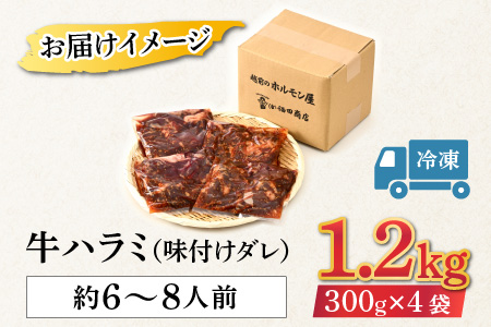 味付け 柔らか！牛ハラミ 300g×4袋（計1.2kg）約6～8人前 ／ 味付け肉 牛肉 小分け タレ漬け 焼肉 バーベキュー 冷凍 人気 やみつき アウトドア