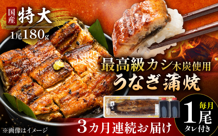 【3回定期便】 国産 うなぎ 本格炭火焼 蒲焼 特大 1尾（180g）/すみまる [UDH010] 手焼き 冷凍