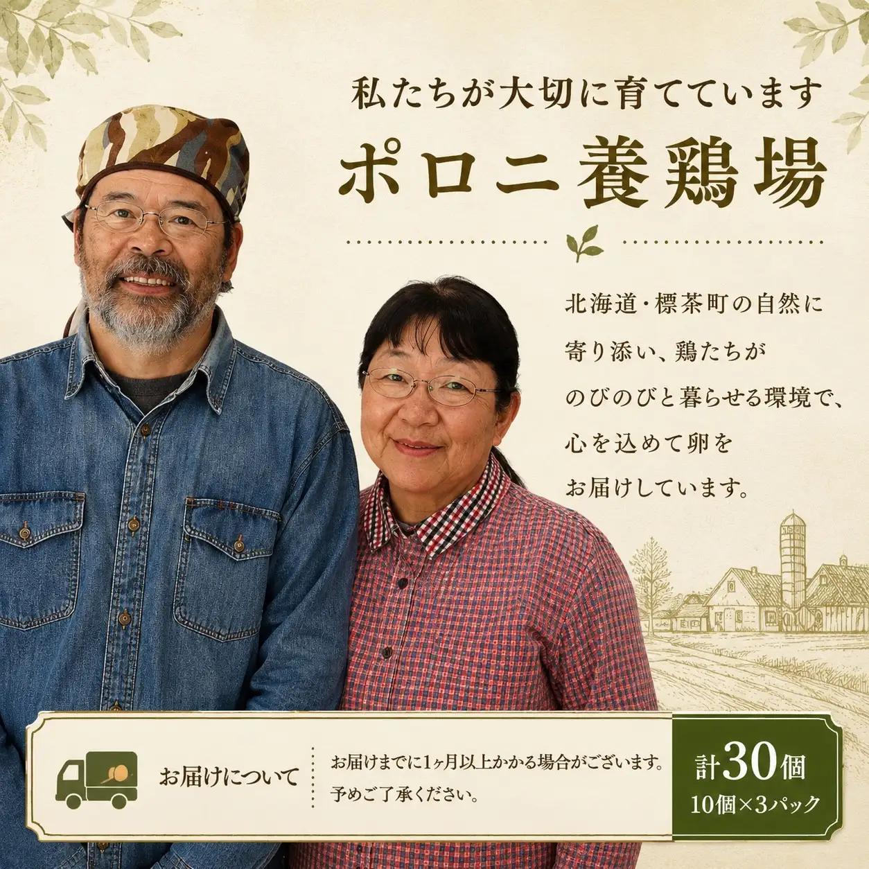 ポロニ養鶏場　標茶町産有精卵10個×3パック　|  卵