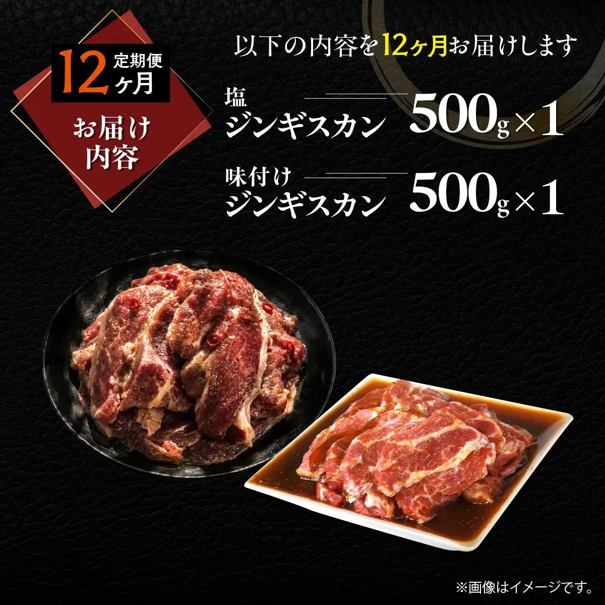 【12ヶ月定期便】塩ジンギスカン500g×1 味付けジンギスカン500g×1 セット MROA303
