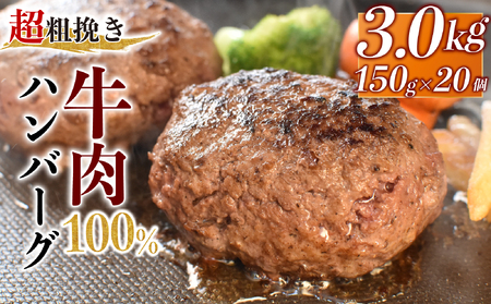 ハンバーグ 【20個】 計3kg 牛肉ハンバーグ