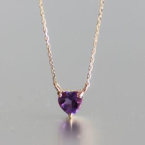 【K10イエローゴールドアメジストネックレス】ぷっくりハートデザイン可愛い！！ 紫水晶 長さ40cm KN01003A / 金 ゴールド ジュエリー アクセサリー ギフト プレゼント レディース シン