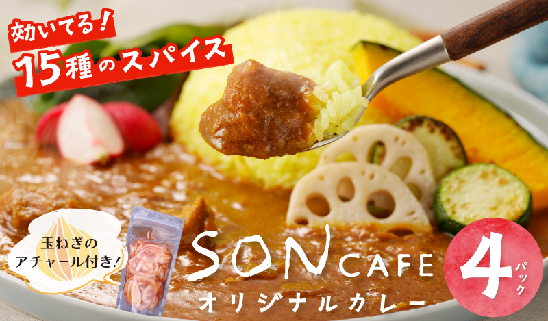 【スピード発送】15種スパイスを使用したSONカフェ特製カレー 200g×4P＆玉ねぎのアチャール×1P いずみピクルス NSW